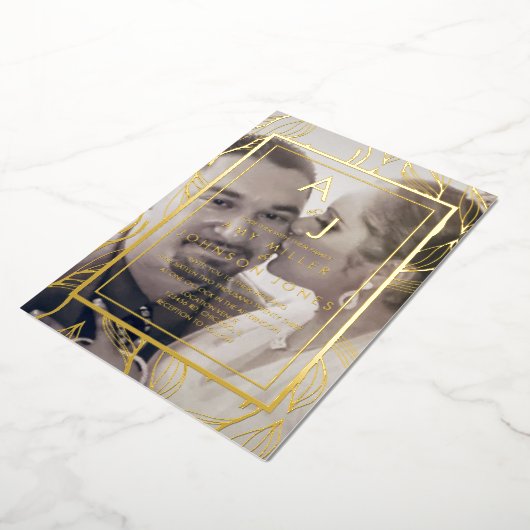 Botanische Foliage Gold Photo Weddenschap geperst Folie Uitnodiging (Gedraaid)