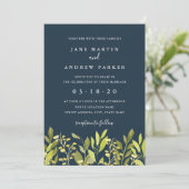 Botanische Foliage Groene Marine Huwelijksuitnodig Kaart (Staand voorkant)
