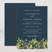 Botanische Foliage Groene Marine Huwelijksuitnodig Kaart (Voorkant / Achterkant)
