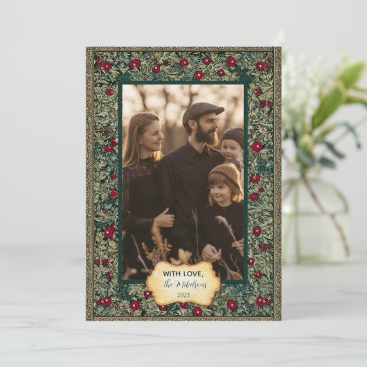  Botanische Foliage Kerstfoto Feestdagenkaart (Staand voorkant)