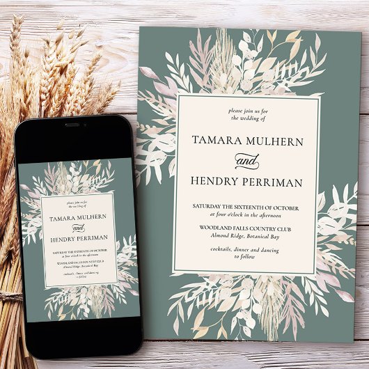 Botanische Foliage Sage Green Weddenschap Kaart