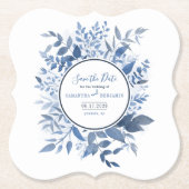 Botanische Foliage Script Navy Blue Save the Date Kartonnen Onderzetters (Voorkant)