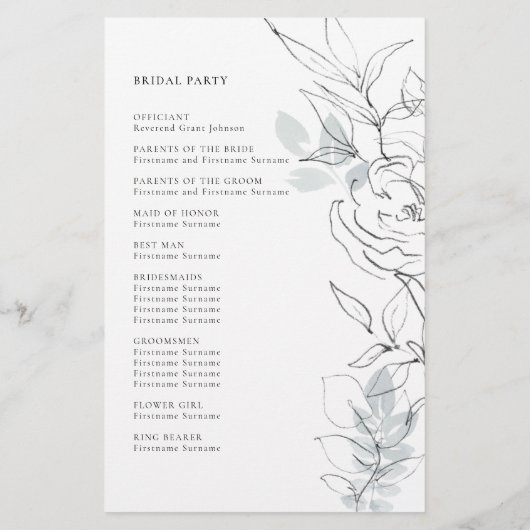 Botanische Foliage Sketch Ceremony Program (Achterkant)