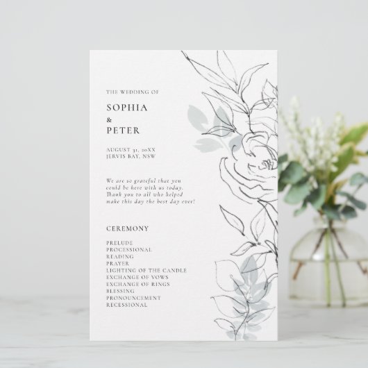 Botanische Foliage Sketch Ceremony Program (Staand voorkant)