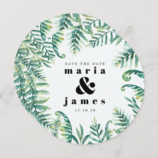 Botanische foliefoto waarop de datum wordt opgesla save the date (Voorkant / Achterkant)