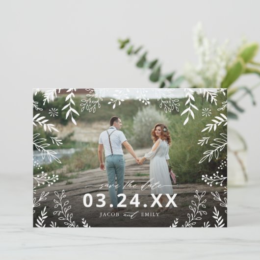 Botanische foto-overlay save-the-date save the date (Staand voorkant)