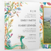 Botanische foto Peacock Indie Garden Weddenschap Drieluik Kaart (Binnenzijde eerst)