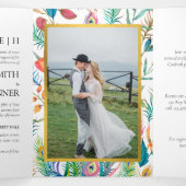 Botanische foto Peacock Indie Garden Weddenschap Drieluik Kaart (Binnenkant midden)