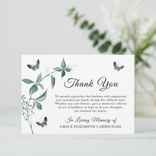 Botanische foto van begrafenis Memorial Butterfly Bedankkaart (Staand voorkant)