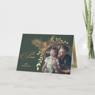Botanische foto van Elegant Gold Peace Calligrafie Feestdagen Kaart