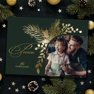 Botanische foto van Elegant Gold Peace Calligrafie Folie Feestdagenkaart