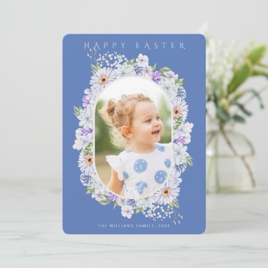 Botanische fotokaart met Floral-paasfoto Feestdagenkaart (Staand voorkant)