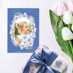 Botanische fotokaart met Floral-paasfoto Feestdagenkaart