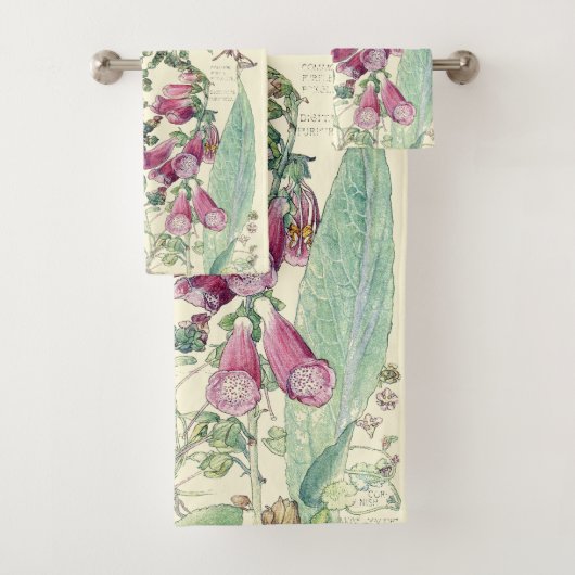 Botanische  Foxglove Flowers Bath Towel Set Bad Handdoek (Insitu)