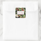 Botanische frambozen op zwarte achtergrond vierkante sticker (Tas)