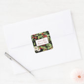 Botanische frambozen op zwarte achtergrond vierkante sticker (Envelop)