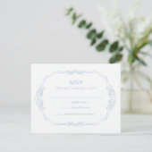 Botanische Franse Blauwe Bruiloft RSVP Kaartje (Staand voorkant)