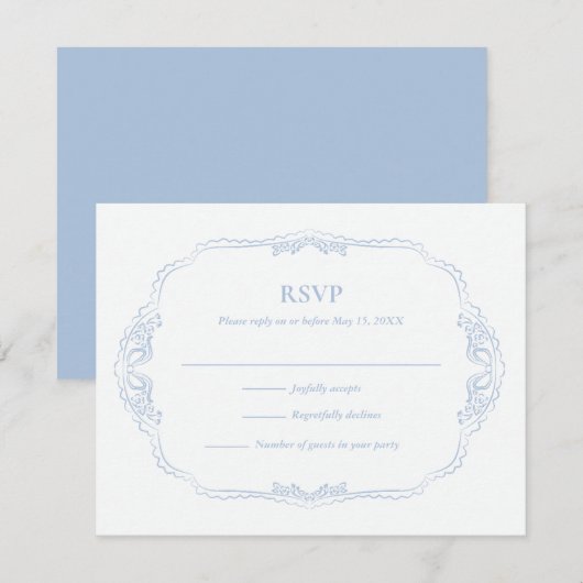 Botanische Franse Blauwe Bruiloft RSVP Kaartje (Voorkant / Achterkant)