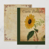 Botanische Franse Post Kaart Zonnebloem (Voorkant / Achterkant)