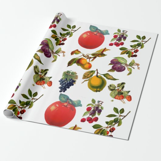  Botanische Fruitappels Peren Druiven Kunst Cadeaupapier (Uitgerold)
