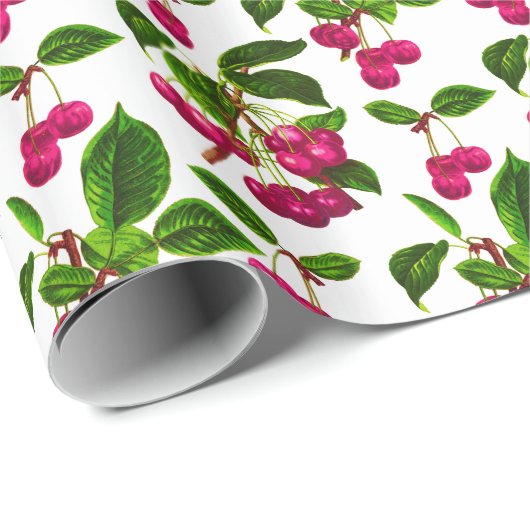 botanische Fuchsia roze kersen afdrukken Cadeaupapier (Rol Hoek)