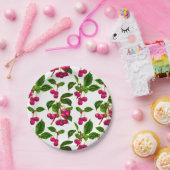 botanische Fuchsia roze kersen afdrukken Papieren Bordje (Feest)