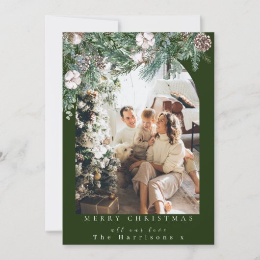 Botanische gebladerte boog 1 foto Vrolijk Kerstfee Feestdagenkaart (Voorkant)