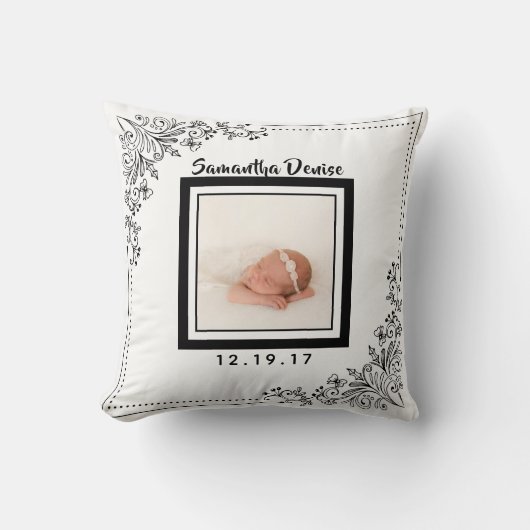 Botanische geboorte Aankondiging Foto Nursery Kussen (Voorkant)