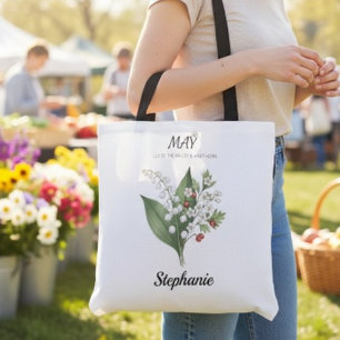 Botanische geboortebloem mei verjaardag tote bag