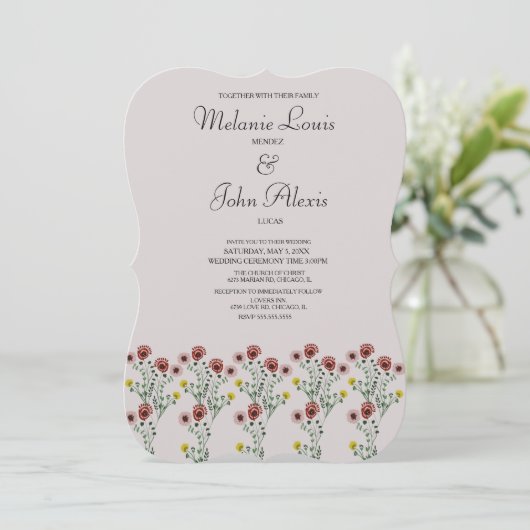  botanische geborduurde bruiloft kaart (Staand voorkant)