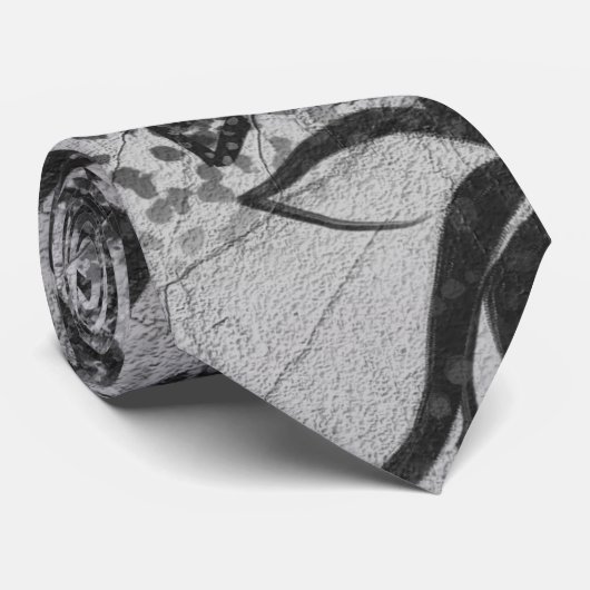 Botanische gedecorbeerde zwarte en witte textuur stropdas (Opgerold)