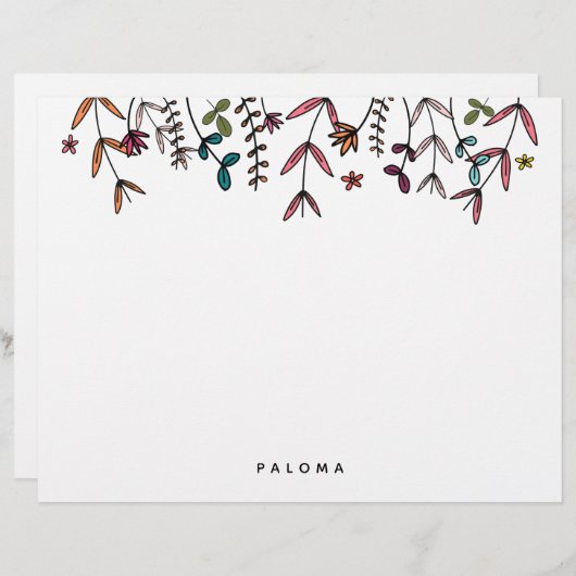 Botanische geïllustreerde gepersonaliseerde Floral Briefhoofd (Voorkant / Achterkant)