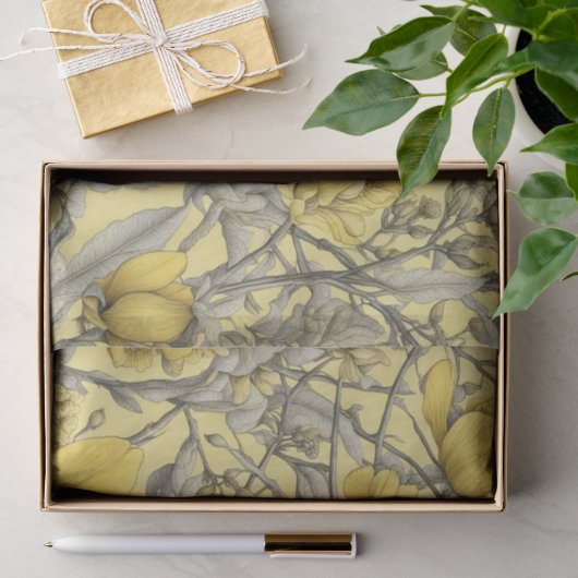 Botanische gele bloemenpatroon tissuepapier (Geschenk)