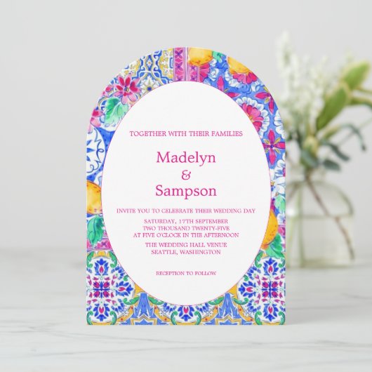 Botanische gele citroen tuin bruiloft uitnodiging (Staand voorkant)