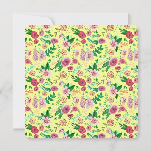 Botanische gele en roze bloemen kaart (Achterkant)