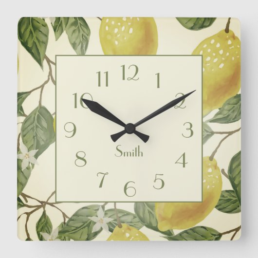 Botanische  gele leemons Familienaam Vierkante Klok (Voorkant)