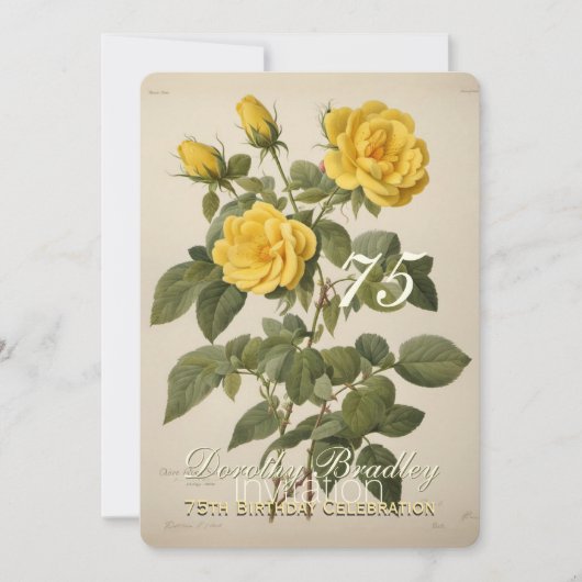 Botanische Gele Roos 75e Verjaardag Uitnodiging (Voorkant)