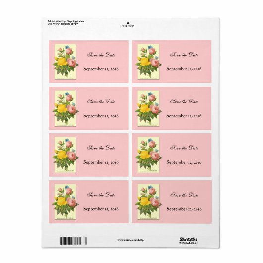Botanische gele roze rozen Bewaar de datum labels (Full Sheet)