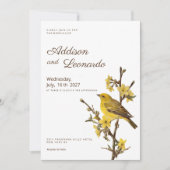 Botanische gele vogel appel bloem zomer bruiloft kaart (Voorkant)