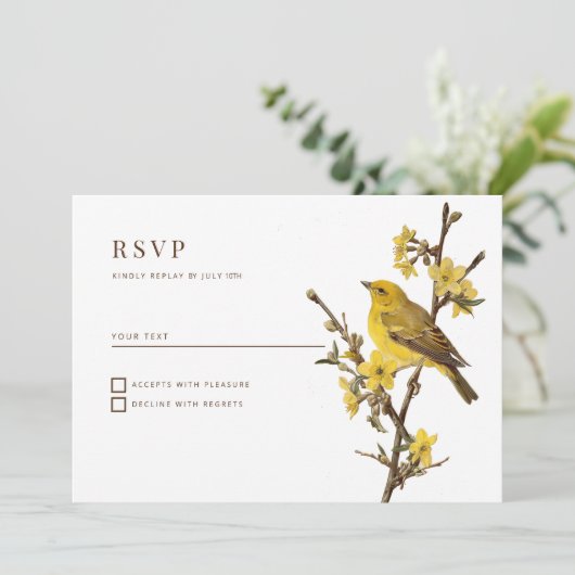 Botanische gele vogel appelbloem zomer RSVP Kaart (Staand voorkant)