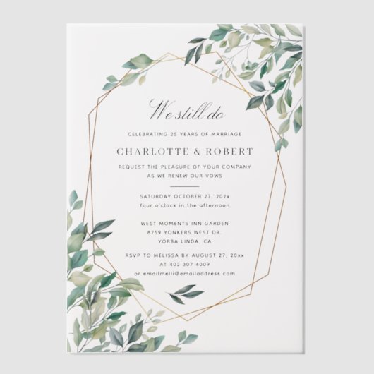 Botanische Gelofte Vernieuwing Eucalyptus Huwelijk Vellum Uitnodigingen (Voorkant)