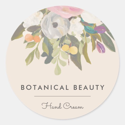 Botanische gelukzaligheid Elegante Bloemen | Crème Ronde Sticker (Voorkant)