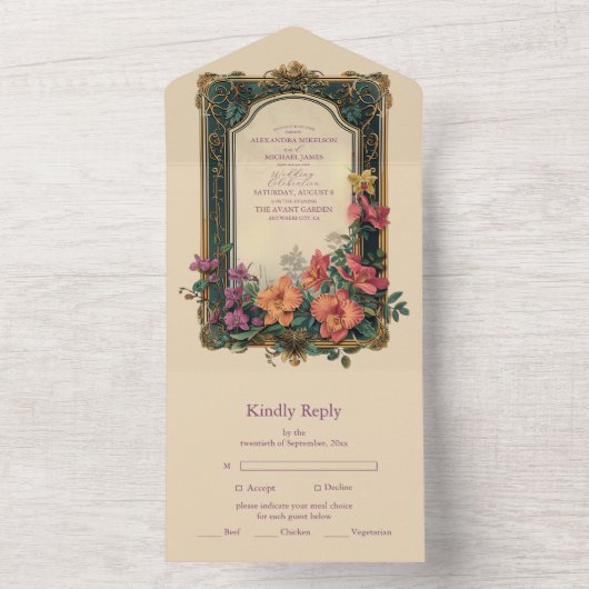 Botanische gelukzaligheid Wildbloemen Art Nouveau  All In One Uitnodiging (Binnen)