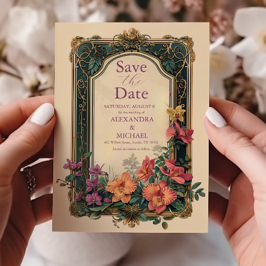 Botanische gelukzaligheid Wildbloemen Art Nouveau Save The Date