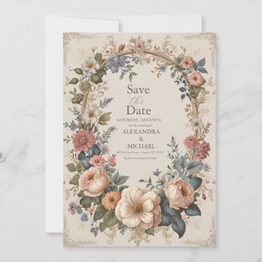 Botanische gelukzaligheid Wildbloemen Art Nouveau Save The Date (Voorkant)