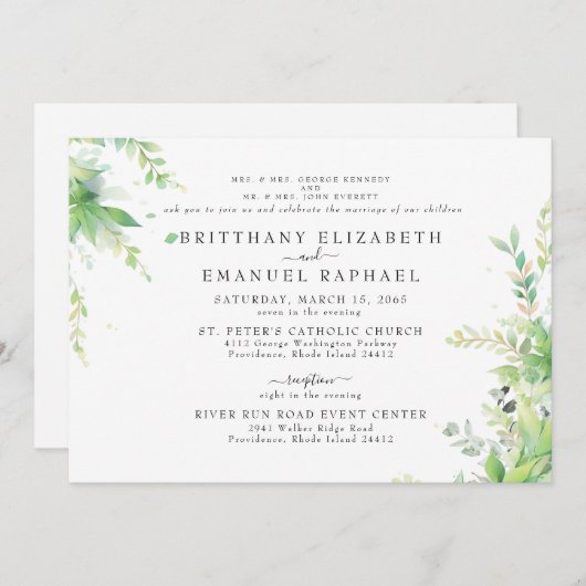 Botanische Genade Horizontale 2 Venues Bruiloft Kaart (Voorkant / Achterkant)