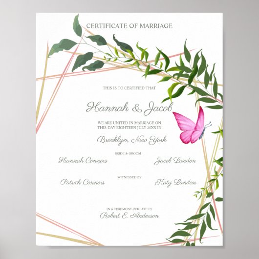 Botanische geometrisch met bladeren en vlinder poster (Voorkant)