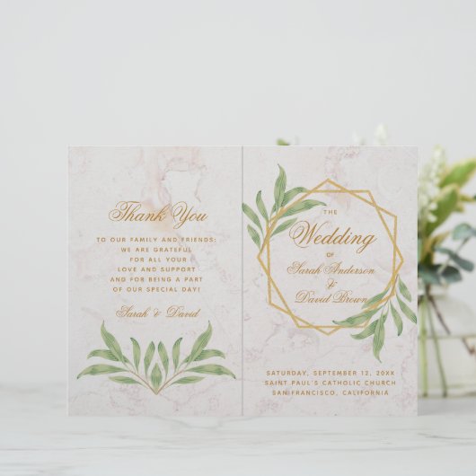 Botanische Geometrische Greenery Gold Wedding Prog (Staand voorkant)