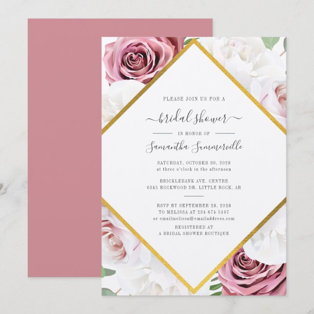 Botanische Geometrische Roze Gouden Bruiloftsdouch (Voorkant / Achterkant)