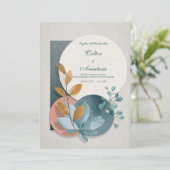 Botanische geometrische terracotta blauw groen bru kaart (Staand voorkant)